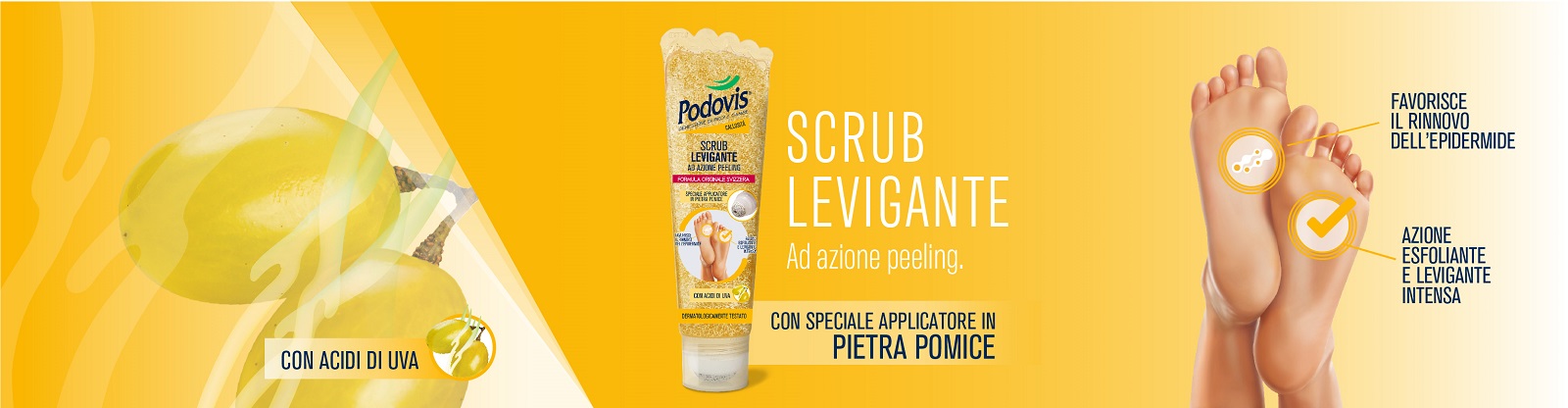 Podovis: Scrub Levigante - leviga efficacemente la pelle e rimuove le cellule morte dell’epidermide